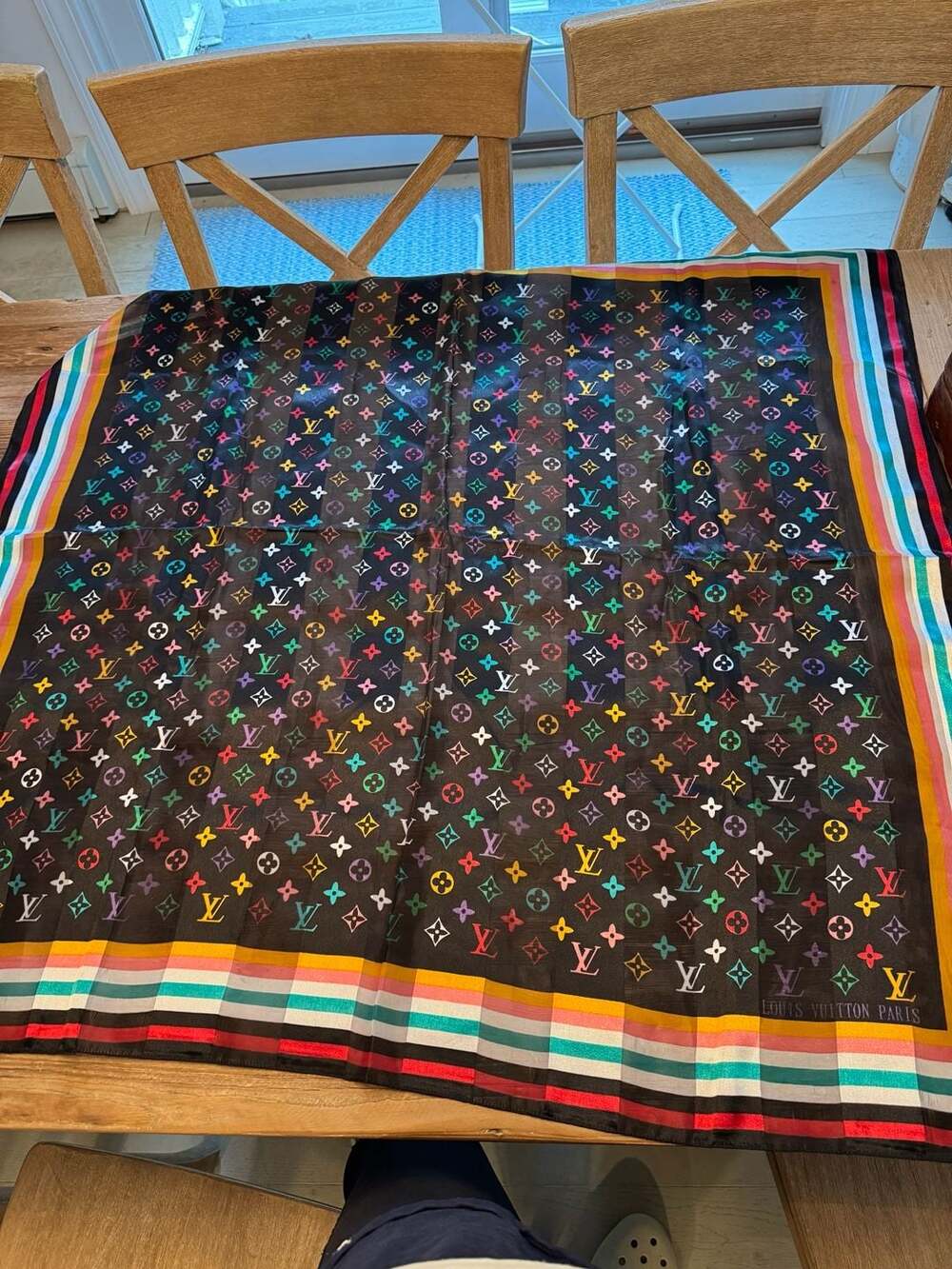 Designer Inspired Rainbow Monogram Fashion Scarf Y2k     Murakami multicolor - Picture 4 of 5